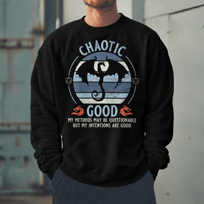 Male model wearing Questionable Good Intentions - DnD Sweatshirt