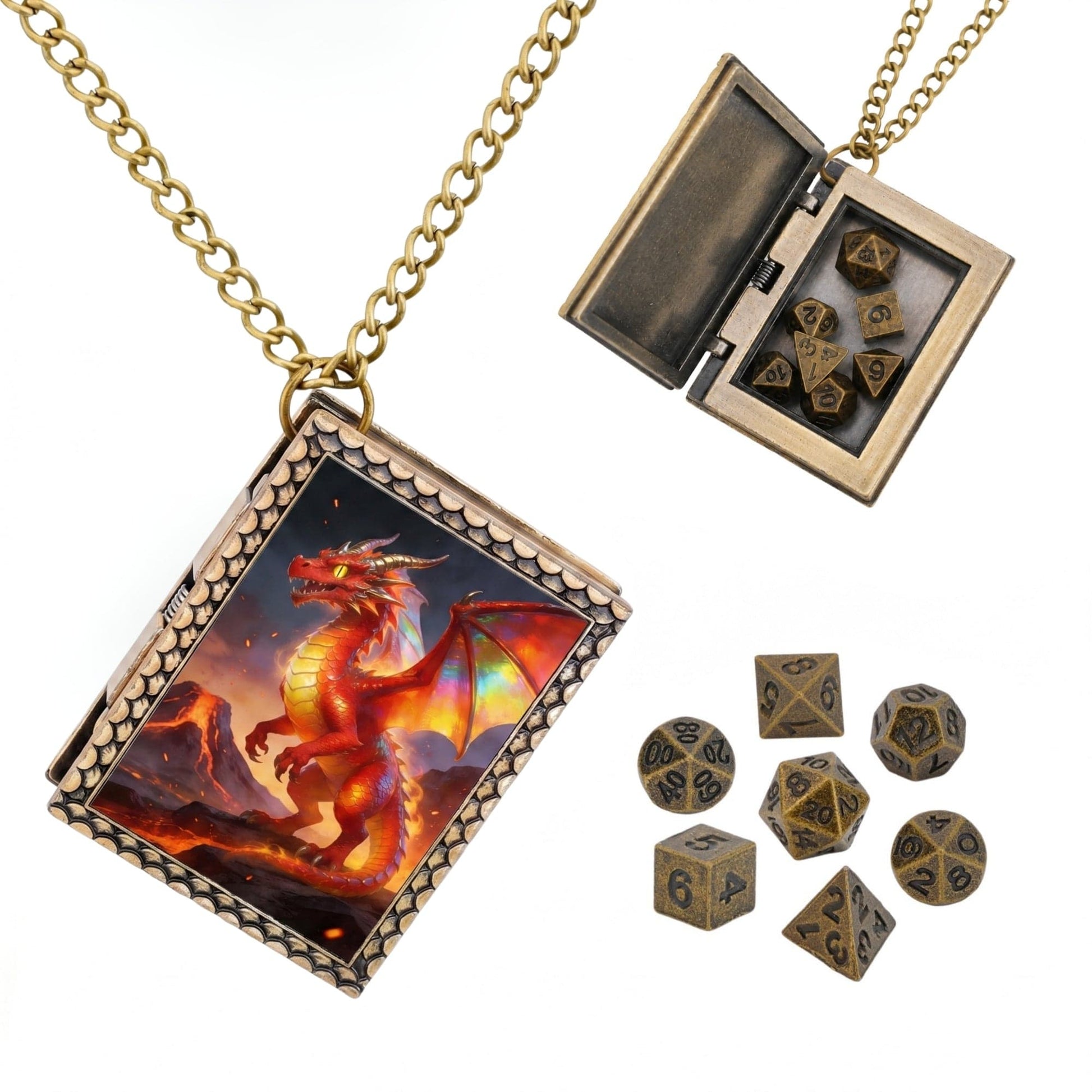 Geloho dice set necklace Bronze Red Dragon Dice Necklace