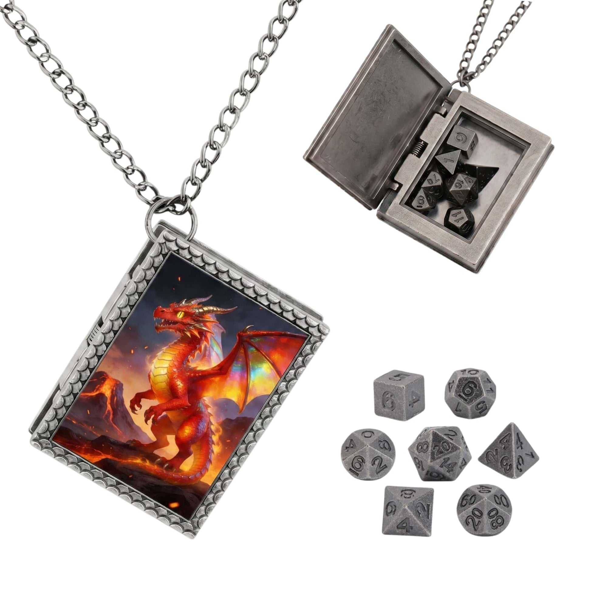 Geloho dice set necklace Silver Red Dragon Dice Necklace