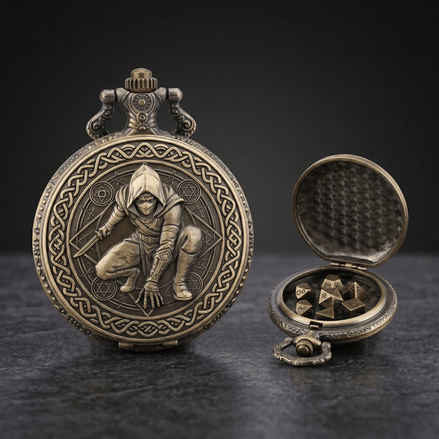 Geloho Bronze Rogue Pocket Watch Dice Set