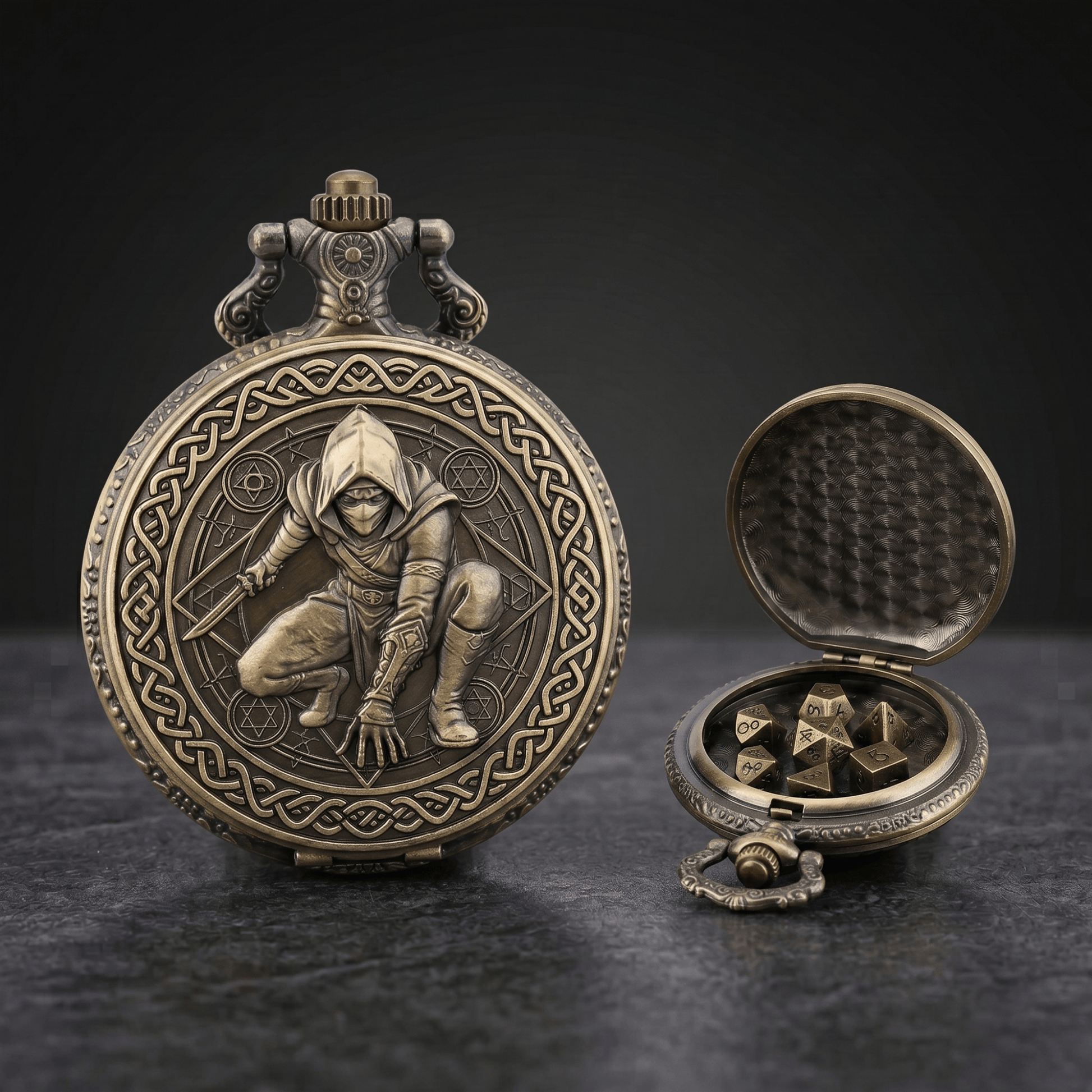 Geloho Bronze Rogue Pocket Watch Dice Set