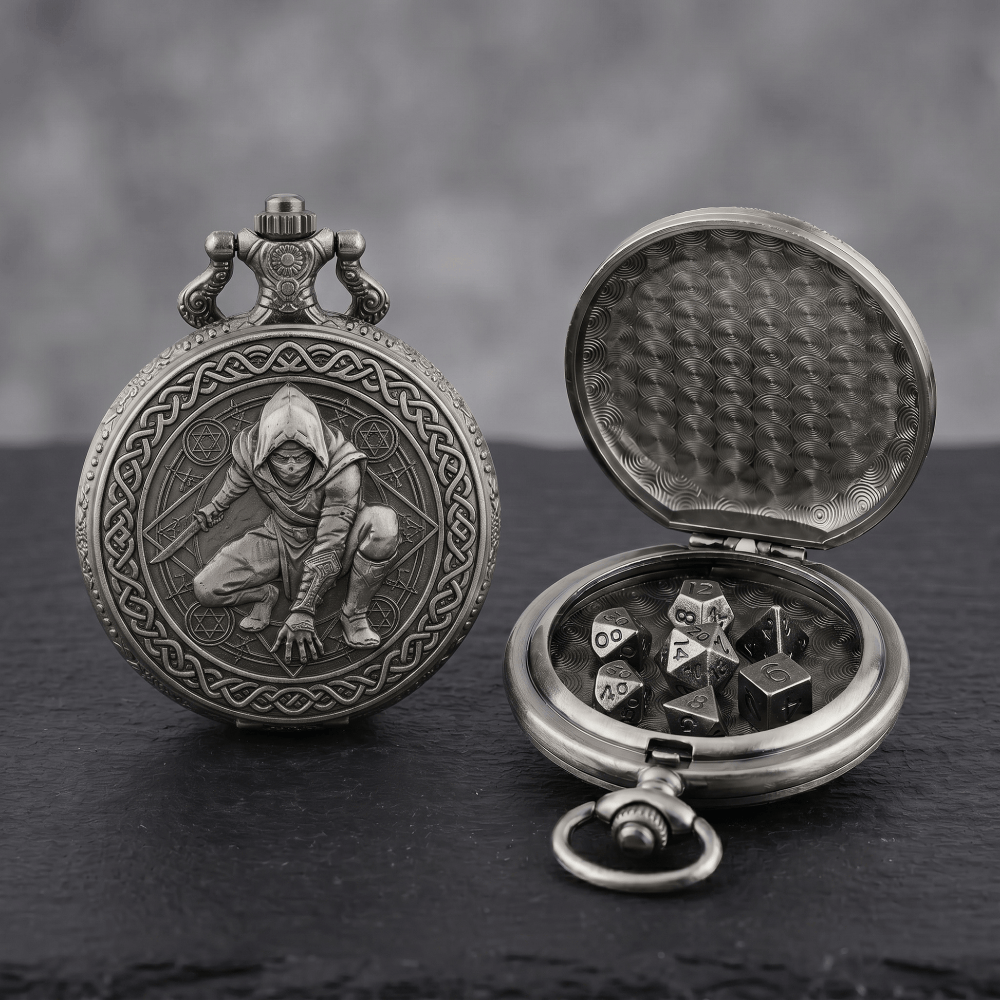Geloho Silver Rogue Pocket Watch Dice Set
