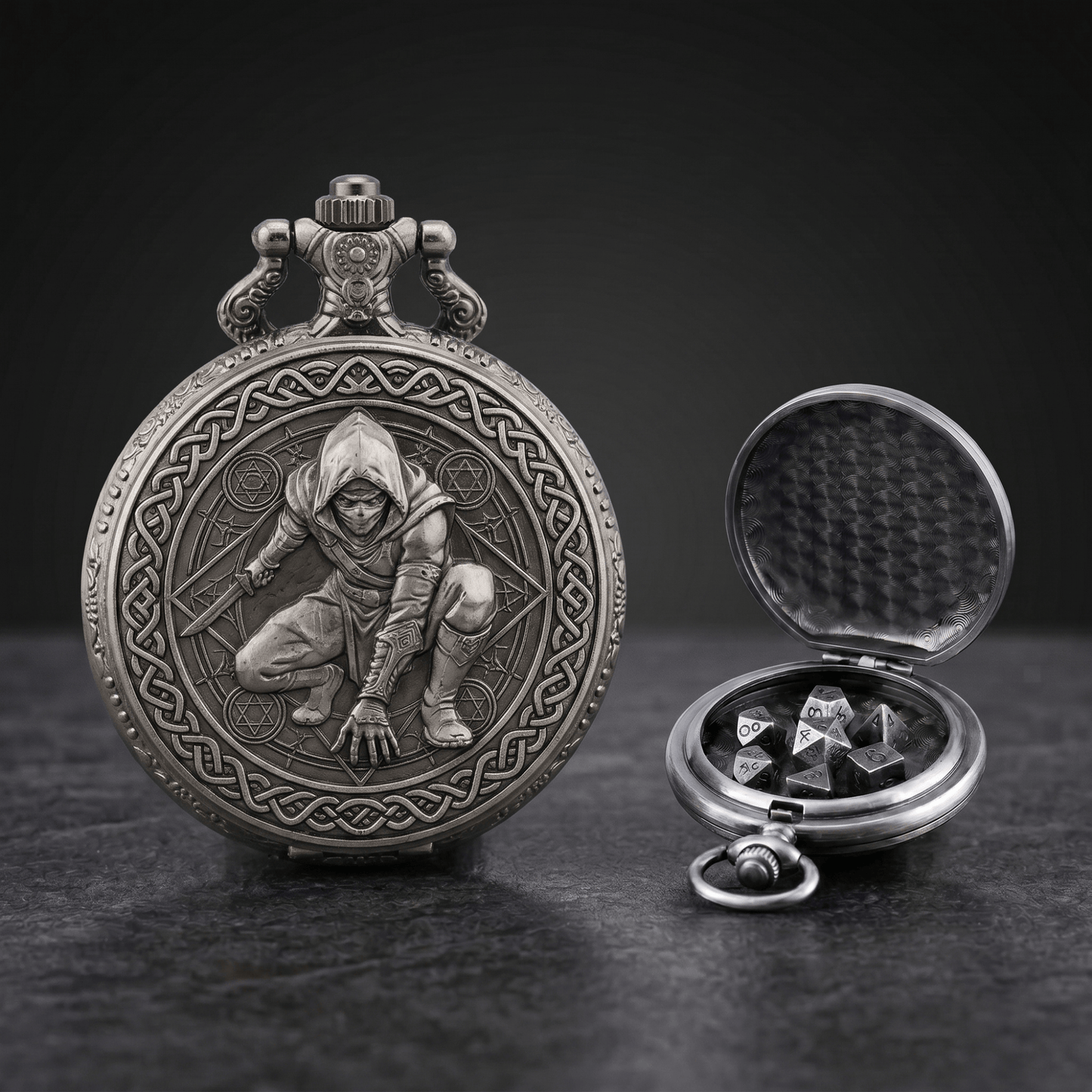 Geloho Silver Rogue Pocket Watch Dice Set