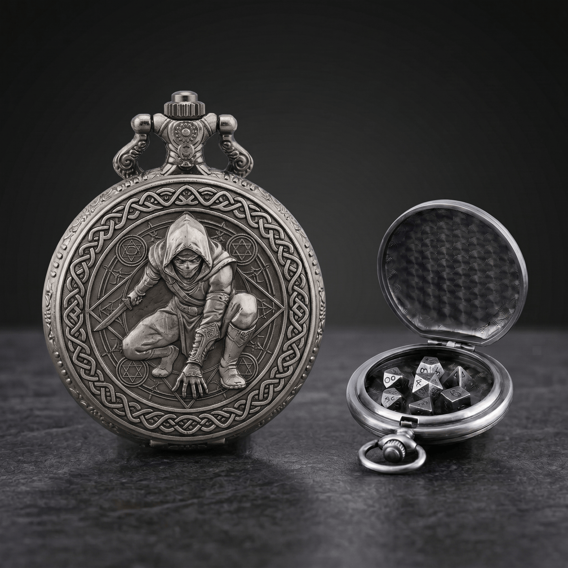 Geloho Silver Rogue Pocket Watch Dice Set