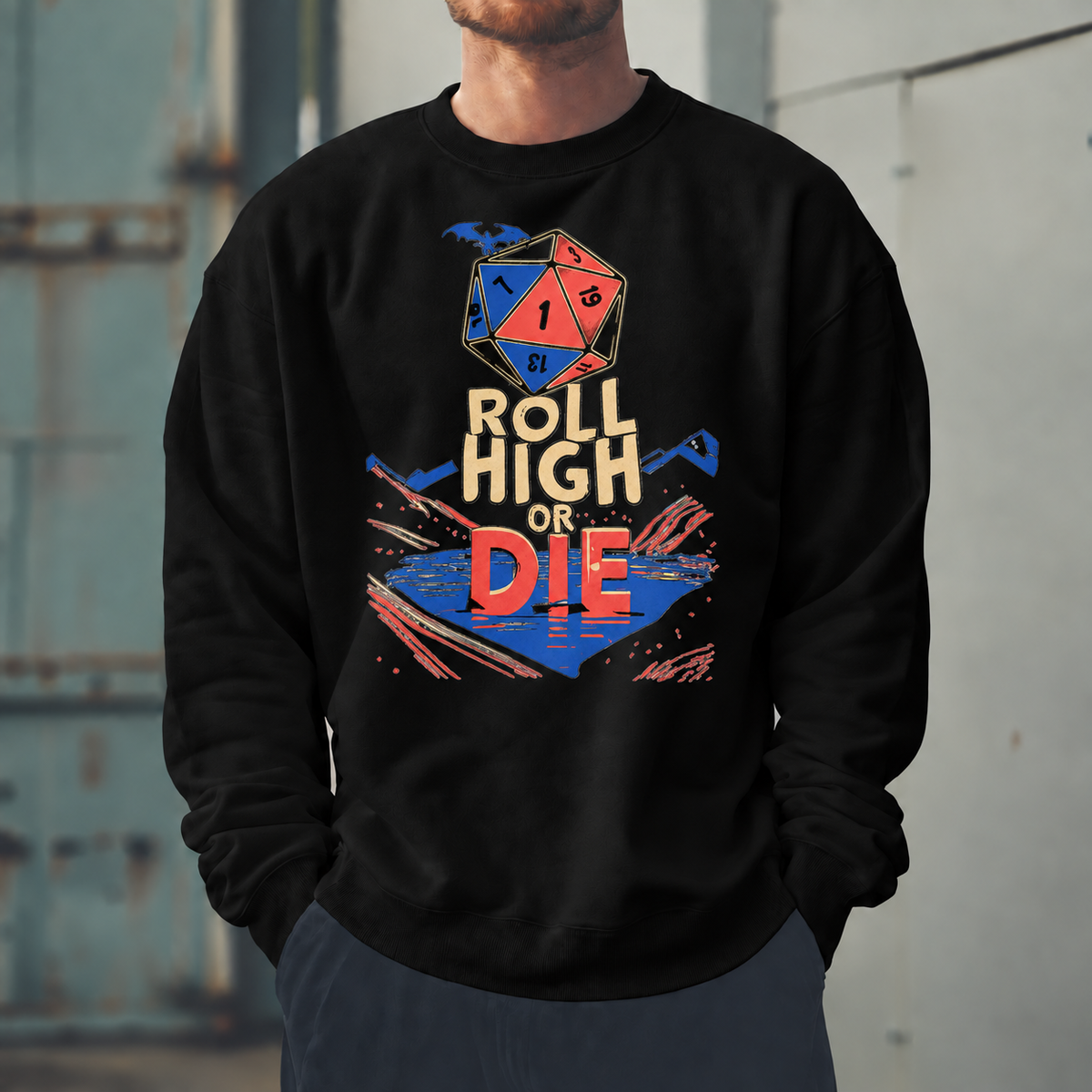 Male model wearing Roll Above Everything - DnD Sweatshirt