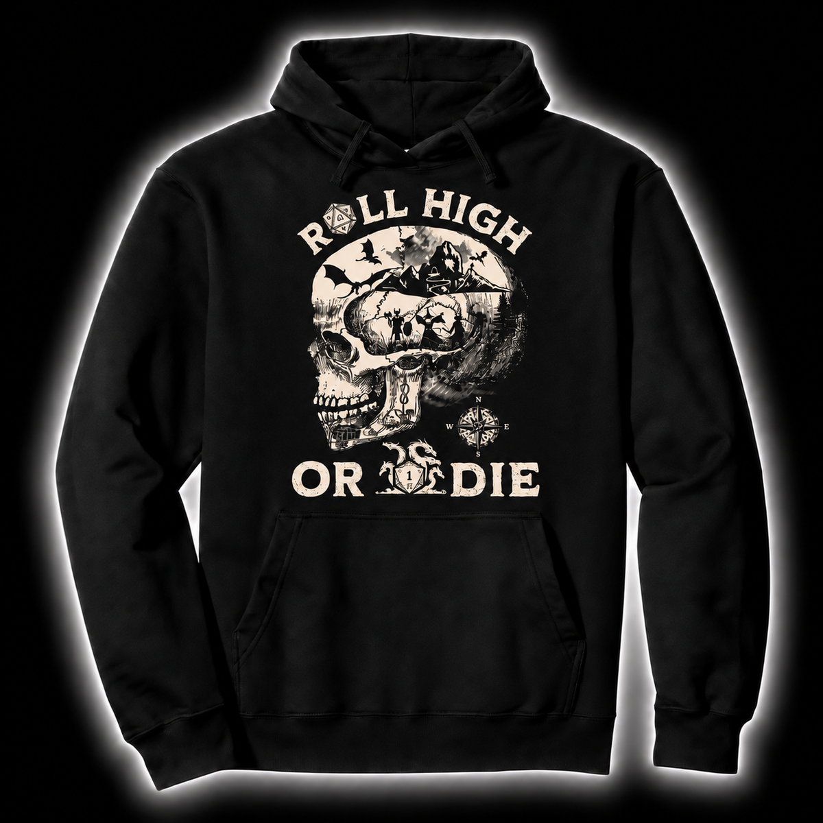 Roll High Forever black D&D hoodie
