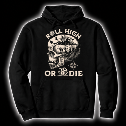 Roll High Forever black D&D hoodie