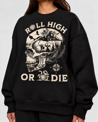 Female model wearing Roll High Forever - DnD Sweatshirt