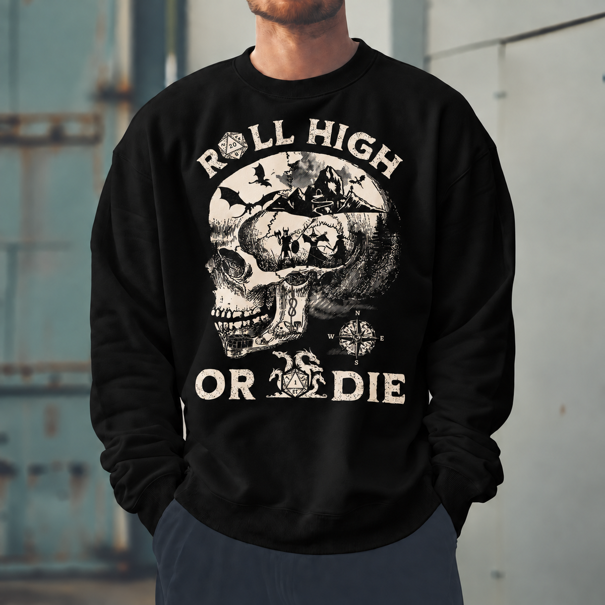 Male model wearing Roll High Forever - DnD Sweatshirt