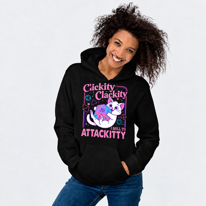 Roll To Attackity D&D hoodie on female model