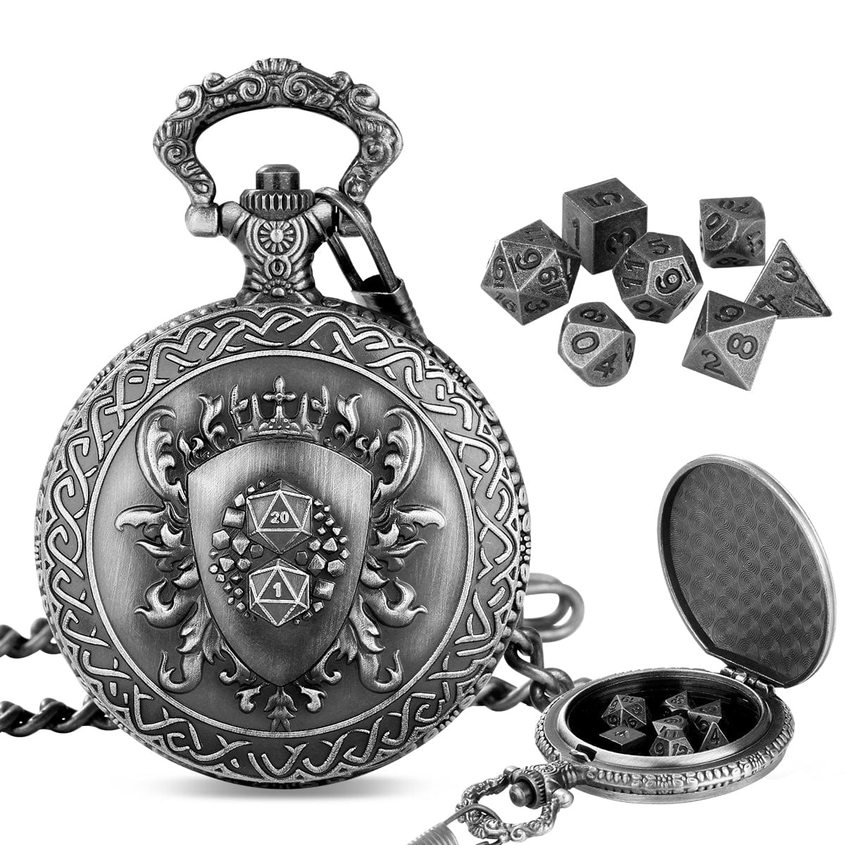 Geloho Silver Royal Crest Pocket Watch Dice Set