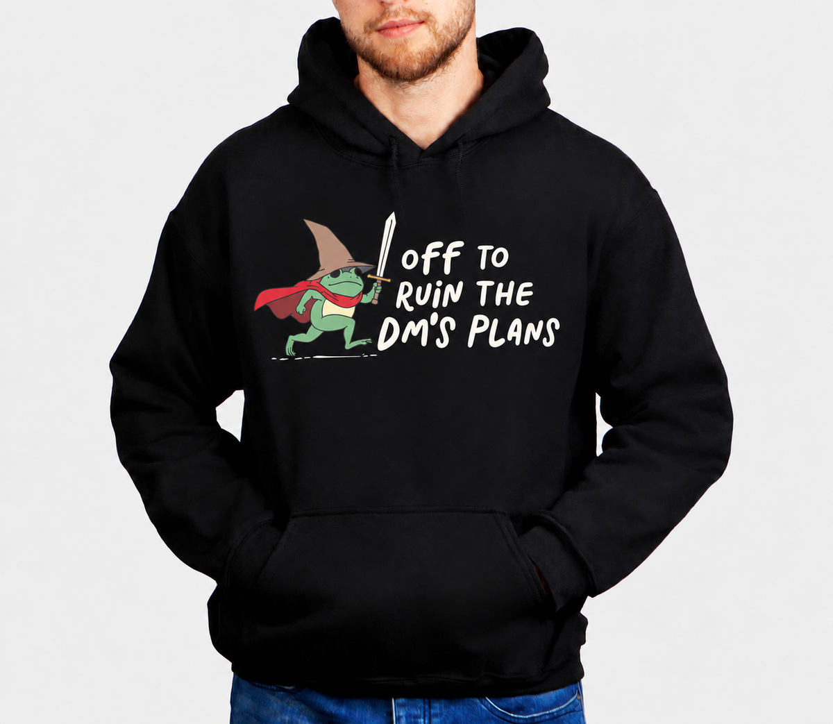 Ruining The Plot D&D hoodie on male model