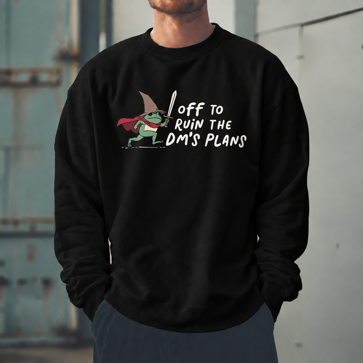 Male model wearing Ruining The Plot - DnD Sweatshirt