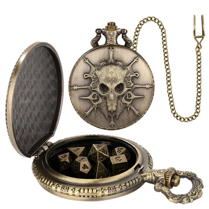 Geloho Bronze Skull Pocket Watch Dice Set