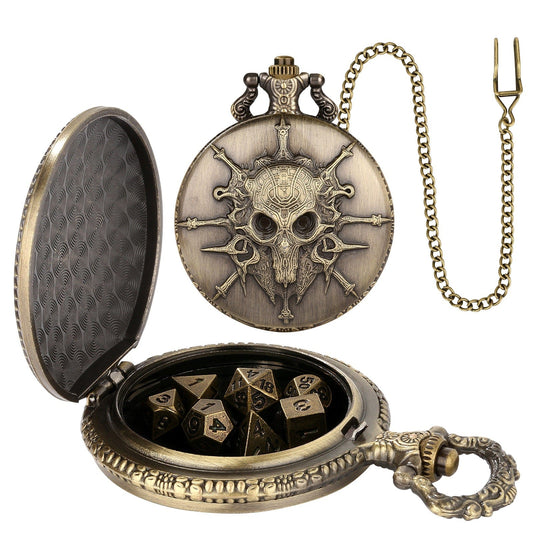 Geloho Bronze Skull Pocket Watch Dice Set