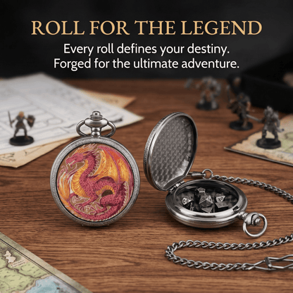 Geloho D20, Dragon Silver Sovereign Red Dragon Classic Pocket Watch Dice Set