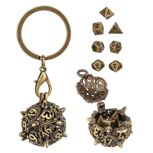 Geloho Bronze Spiked Skull D20 Mini Dice Set Keychain