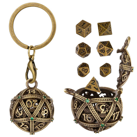 Geloho Bronze Starmap D20 Mini Dice Set Keychain