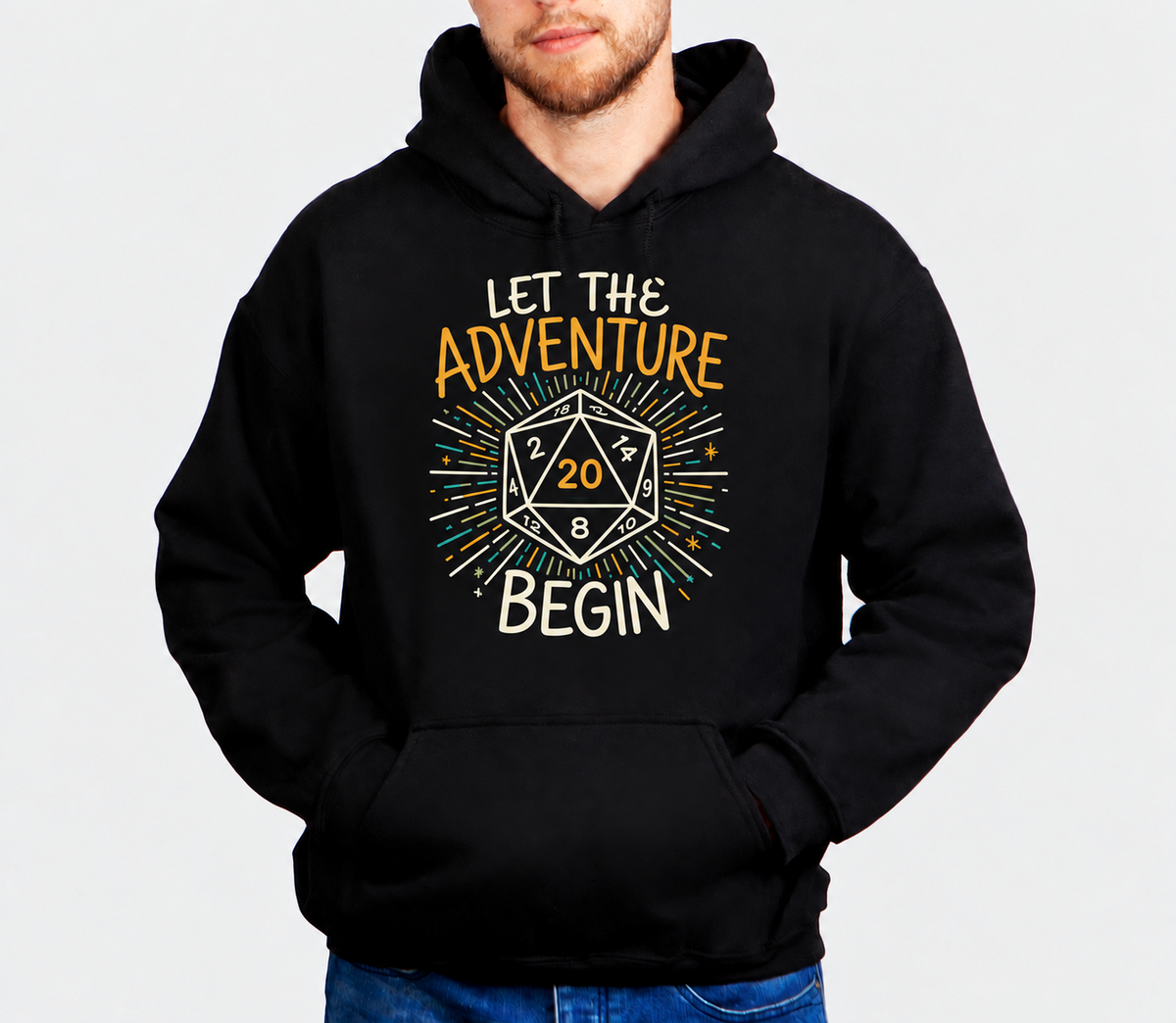 Start With Twenty D&D hoodie on male model
