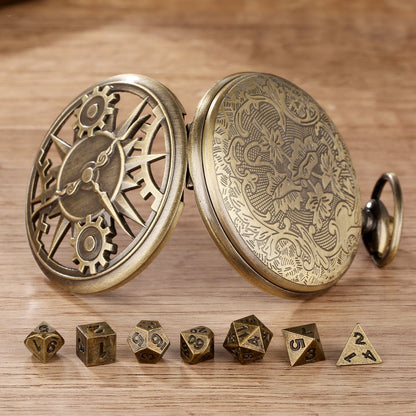 Geloho Steampunk Compass Gear Pocket Watch Dice Set