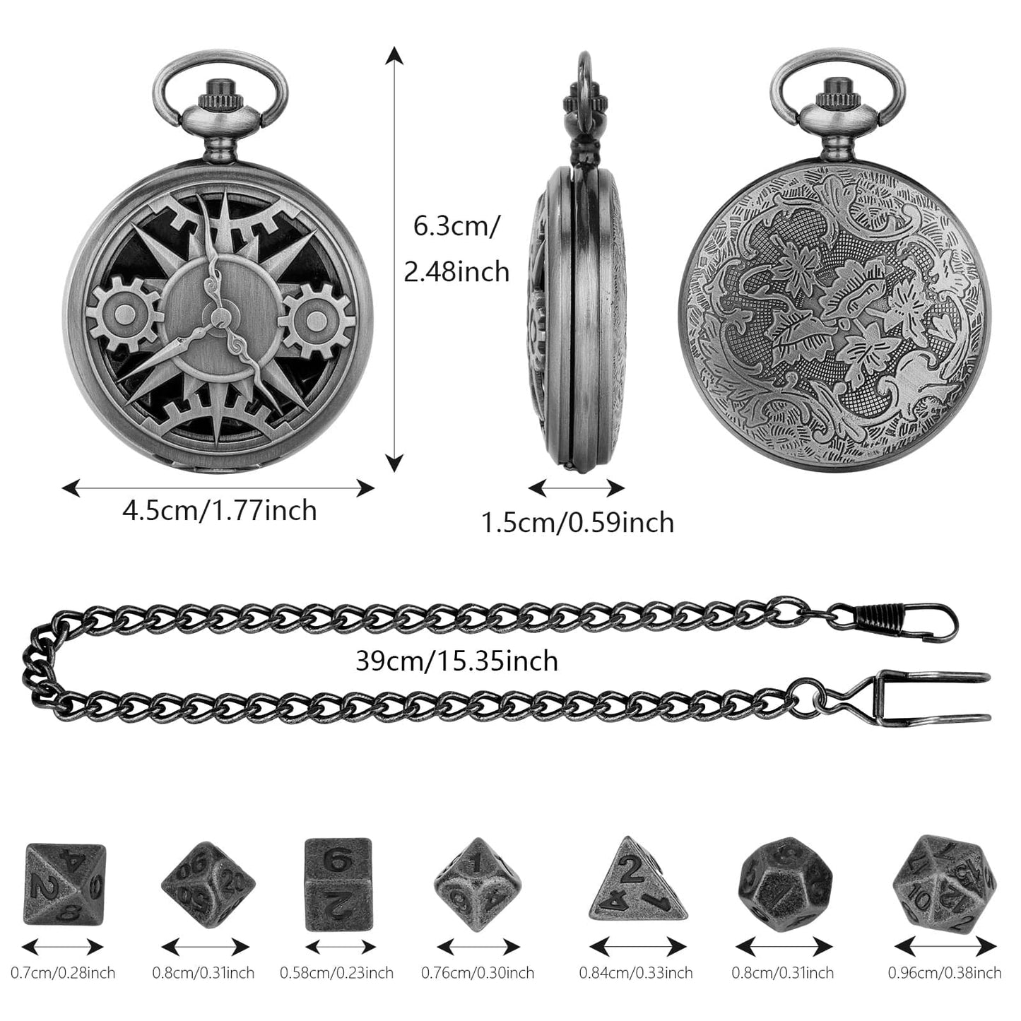 Geloho Steampunk Compass Gear Pocket Watch Dice Set