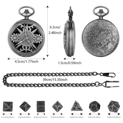 Geloho Steampunk Compass Gear Pocket Watch Dice Set