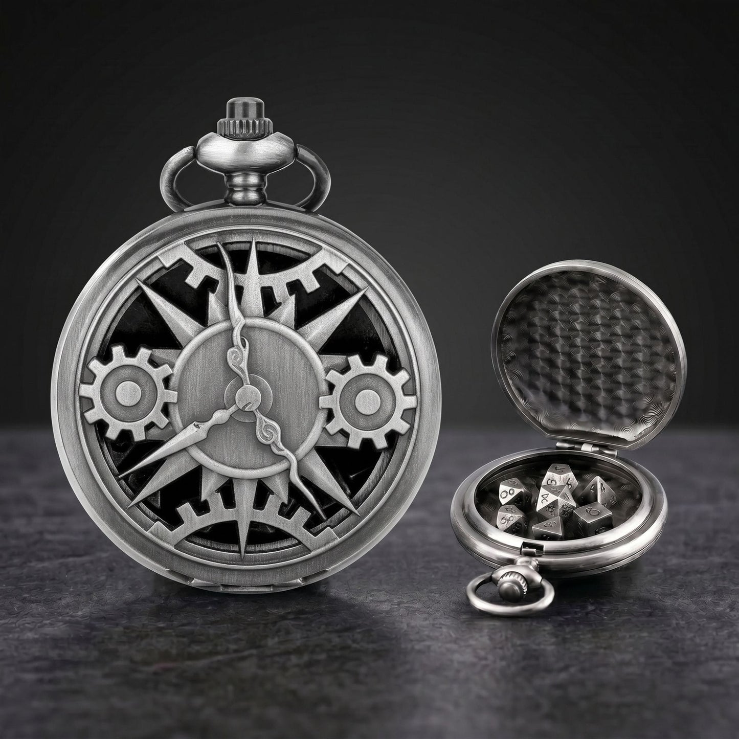 Geloho Steampunk Compass Gear Pocket Watch Dice Set