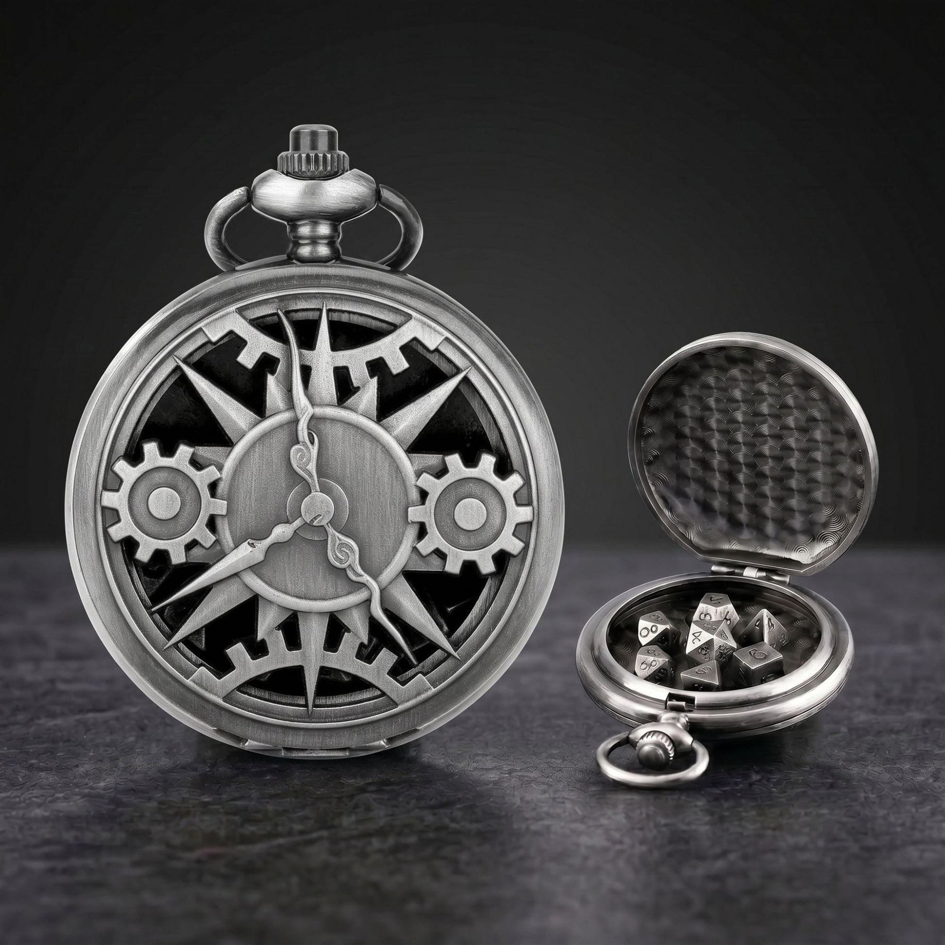 Geloho Steampunk Compass Gear Pocket Watch Dice Set