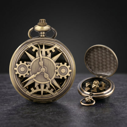 Geloho Steampunk Compass Gear Pocket Watch Dice Set