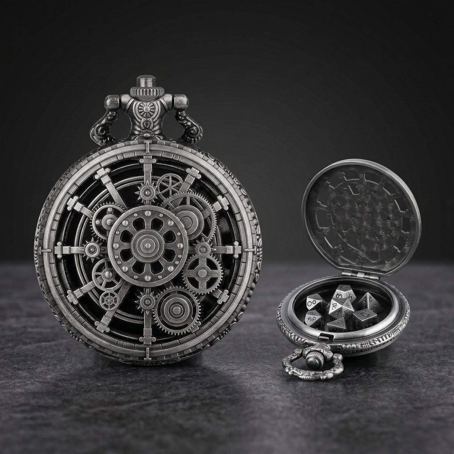 Geloho D20, Dragon Steampunk Gear Pocket Watch Dice Set