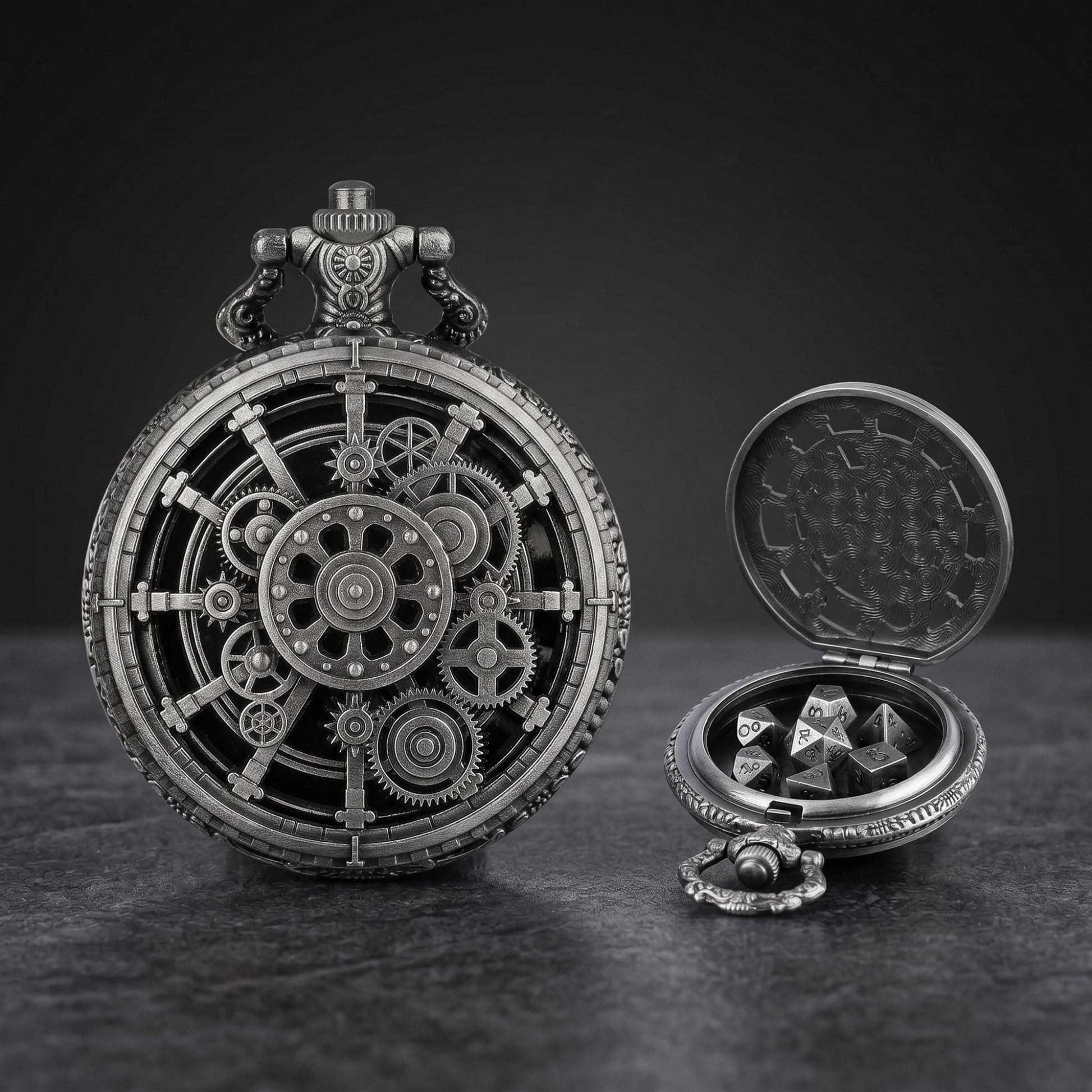 Geloho D20, Dragon Steampunk Gear Pocket Watch Dice Set