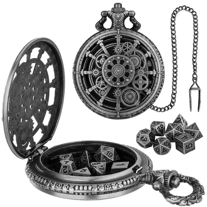 Geloho D20, Dragon Silver Steampunk Gear Pocket Watch Dice Set