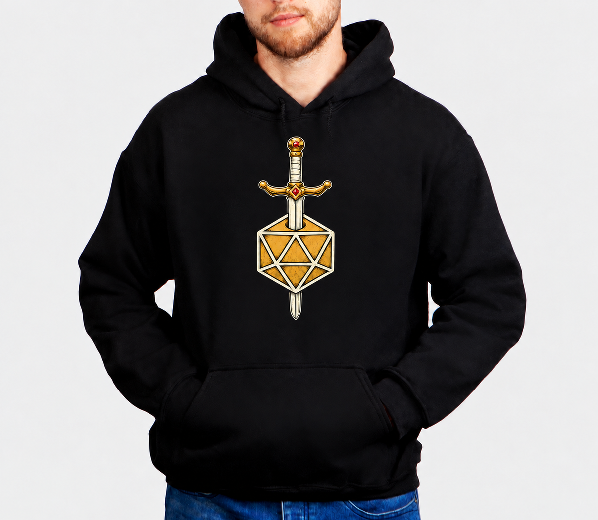 Steel Meets Chance D&D hoodie on male model