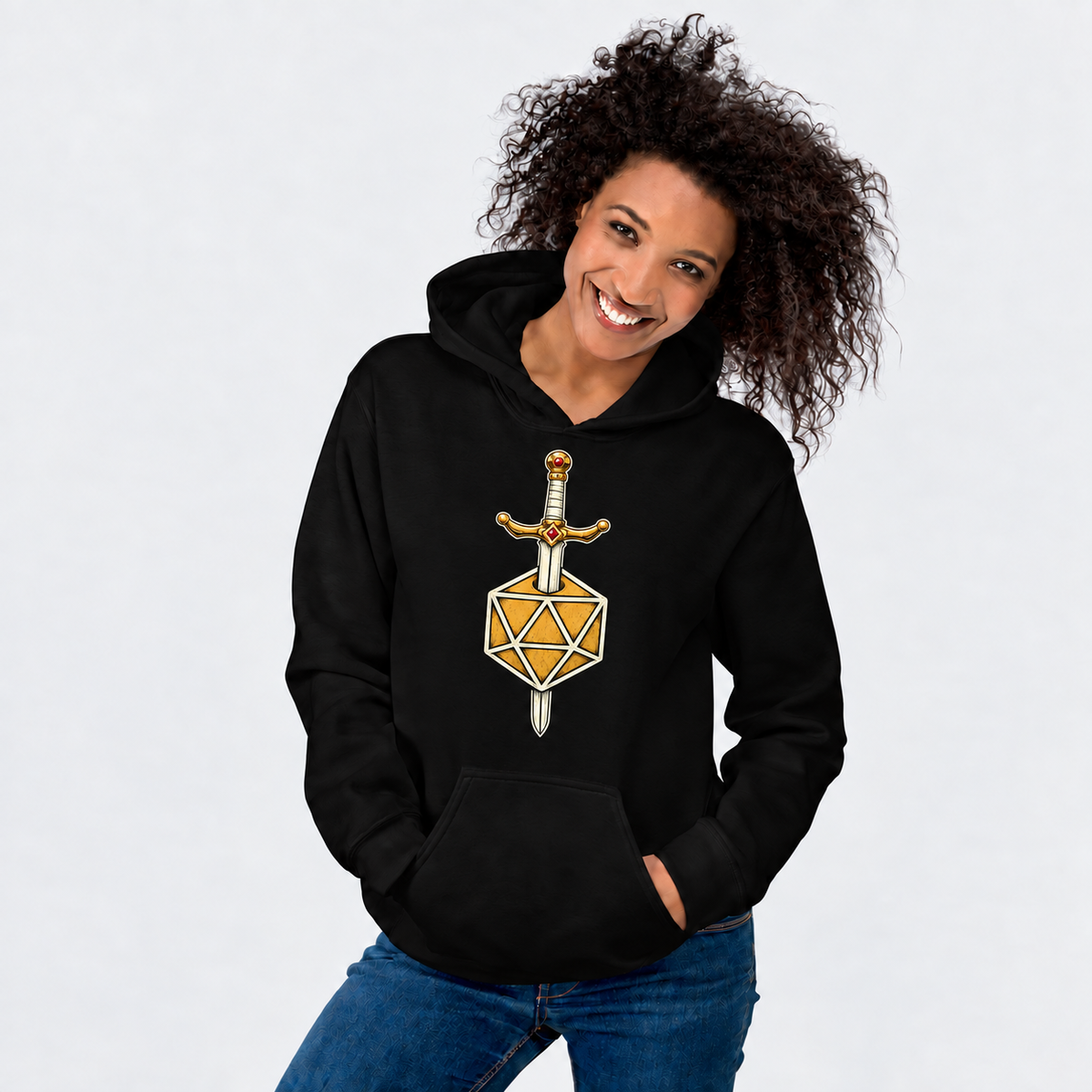 Steel Meets Chance D&D hoodie on female model