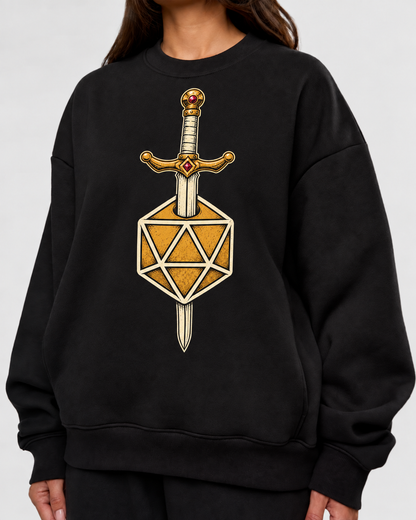 Female model wearing Steel Meets Chance - DnD Sweatshirt