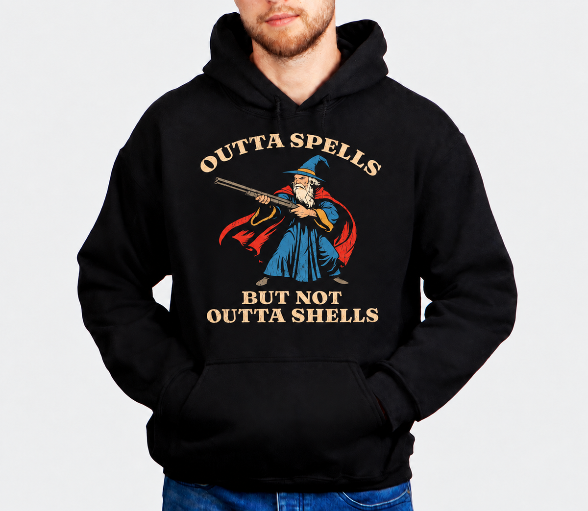 Still Has Shells D&D hoodie on male model