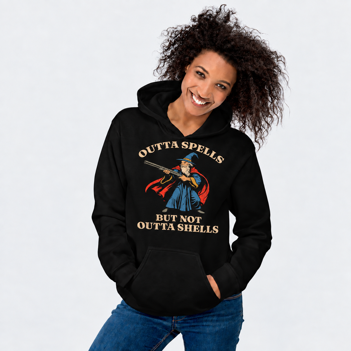 Still Has Shells D&D hoodie on female model