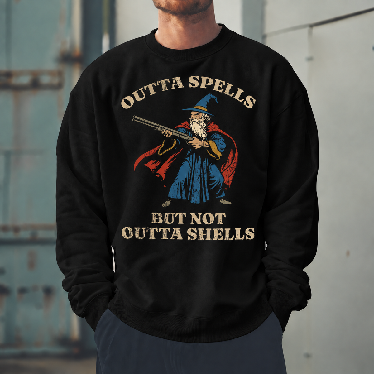 Male model wearing Still Has Shells - DnD Sweatshirt