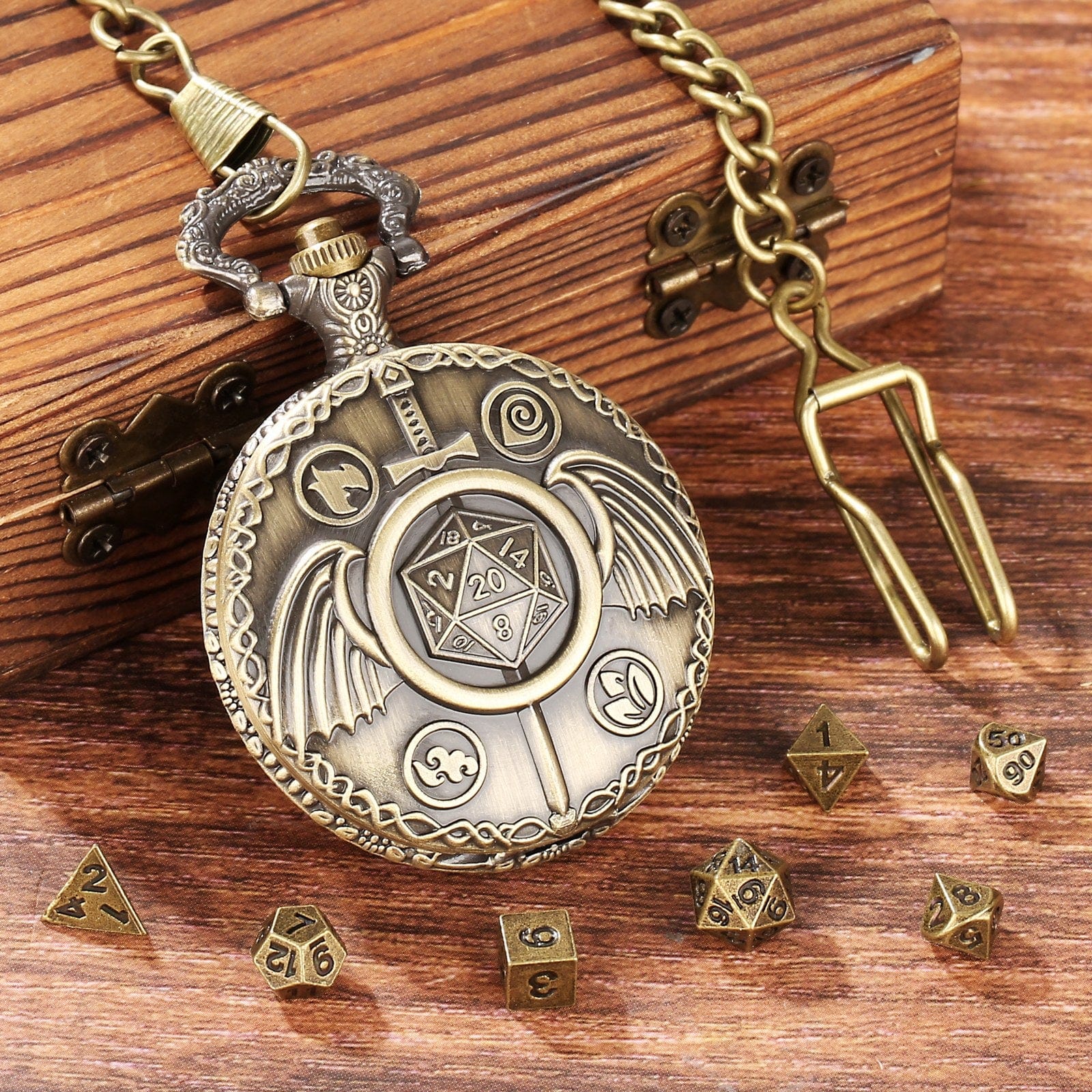 Geloho D20, Dragon Sword & Wings Pocket Watch Dice Set