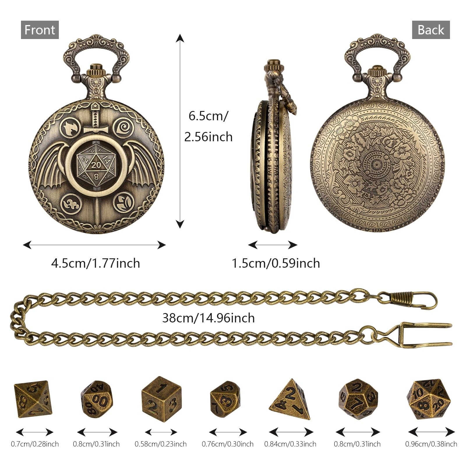 Geloho D20, Dragon Sword & Wings Pocket Watch Dice Set