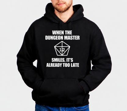 The DM Smiles D&D hoodie on male model