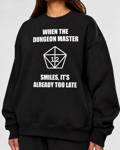 Female model wearing The DM Smiles - DnD Sweatshirt