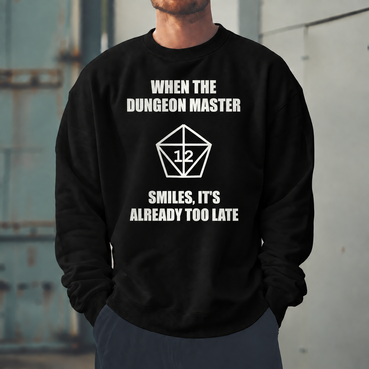 Male model wearing The DM Smiles - DnD Sweatshirt