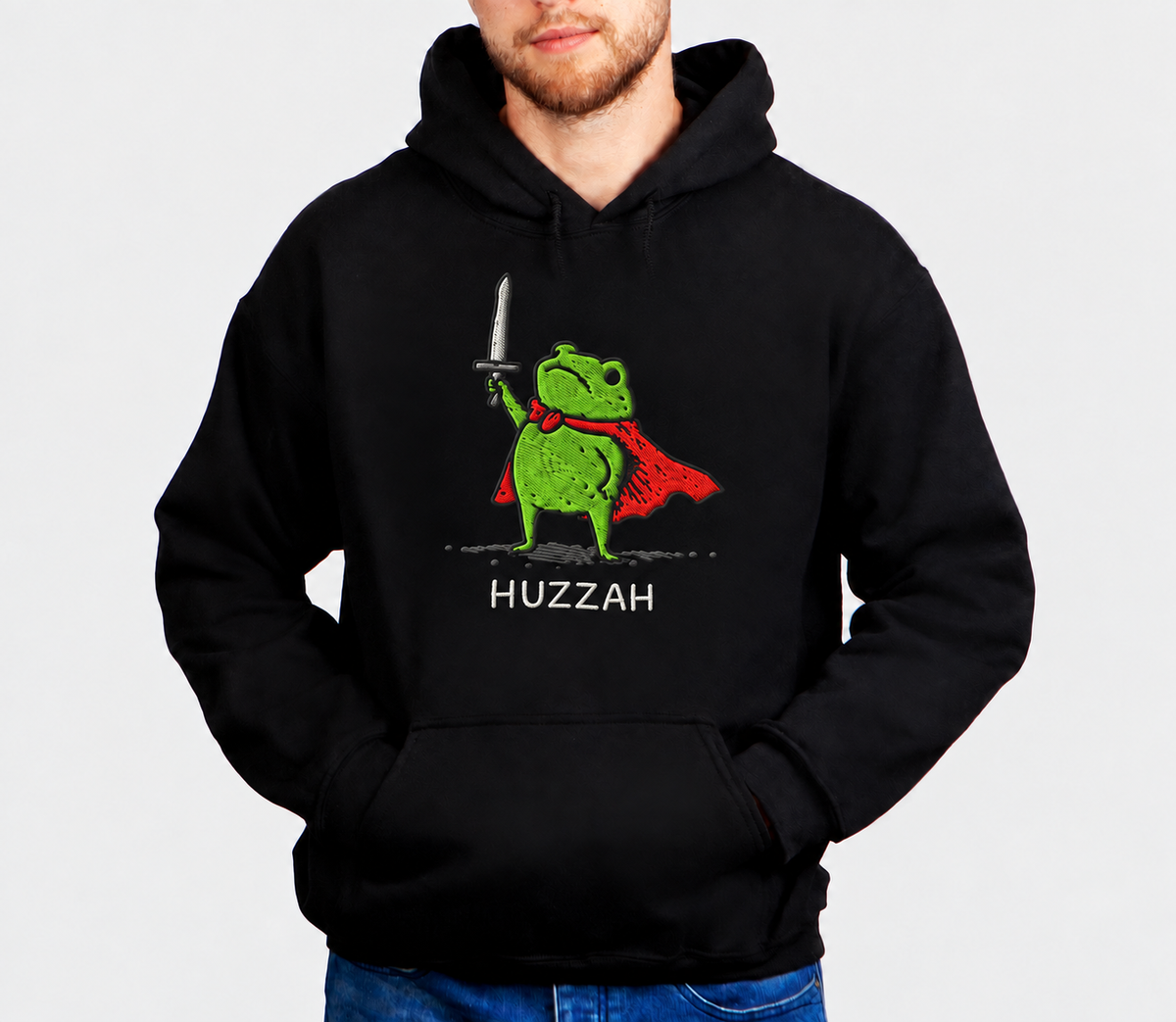 Tiny Knight Energy D&D hoodie on male model