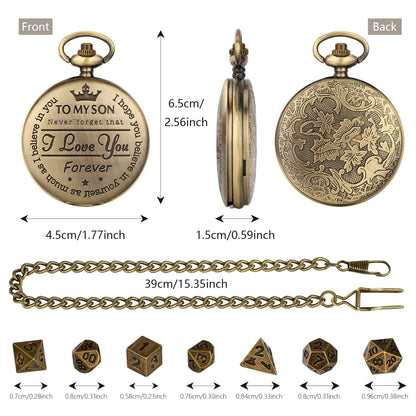 Geloho D20, Dragon To My Son Gift Pocket Watch Dice Set