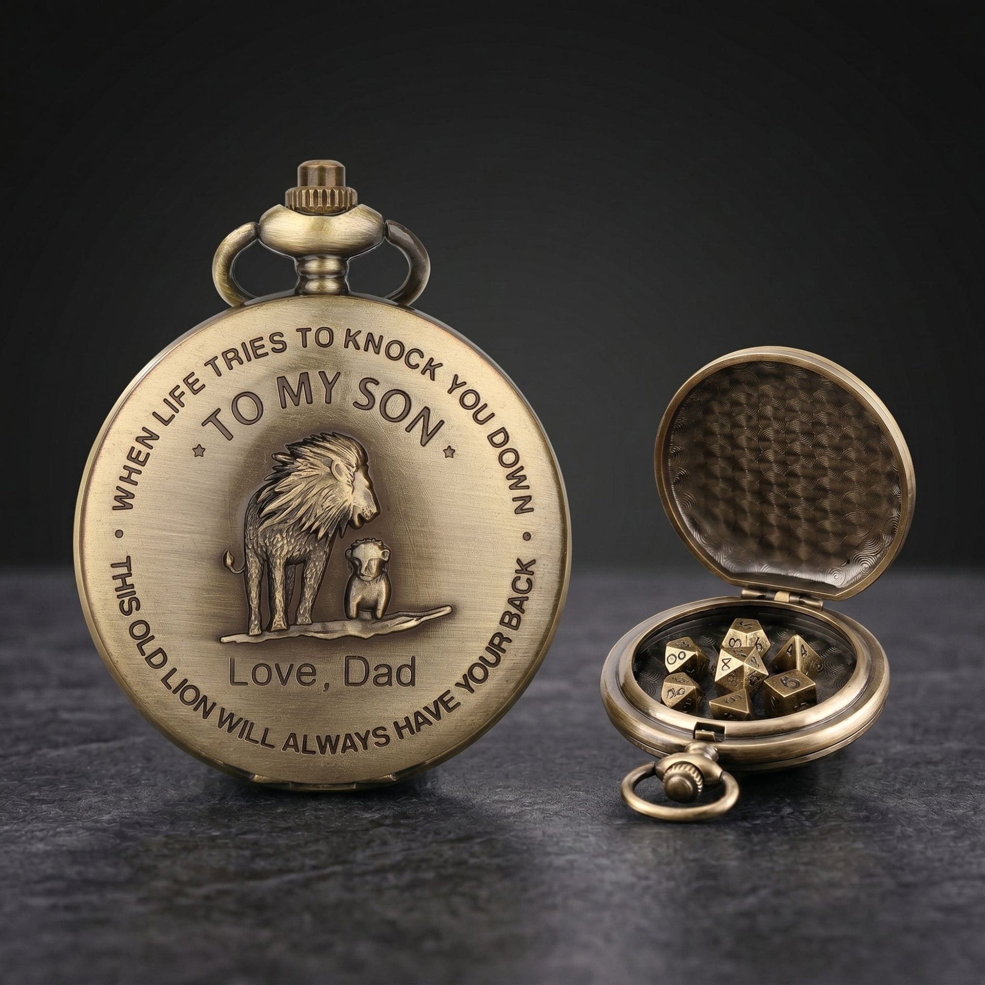 Geloho D20, Dragon To My Son Gift Pocket Watch Dice Set