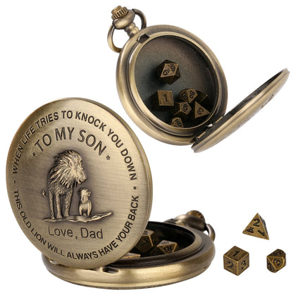 Geloho D20, Dragon Lion To My Son Gift Pocket Watch Dice Set