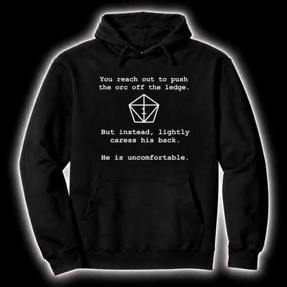 Uncomfortable Nat One black D&D hoodie