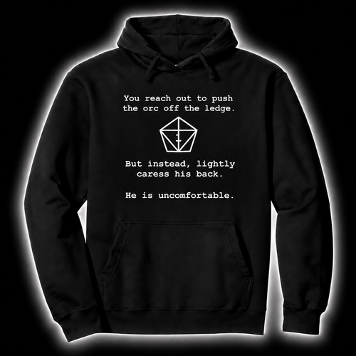 Uncomfortable Nat One black D&D hoodie