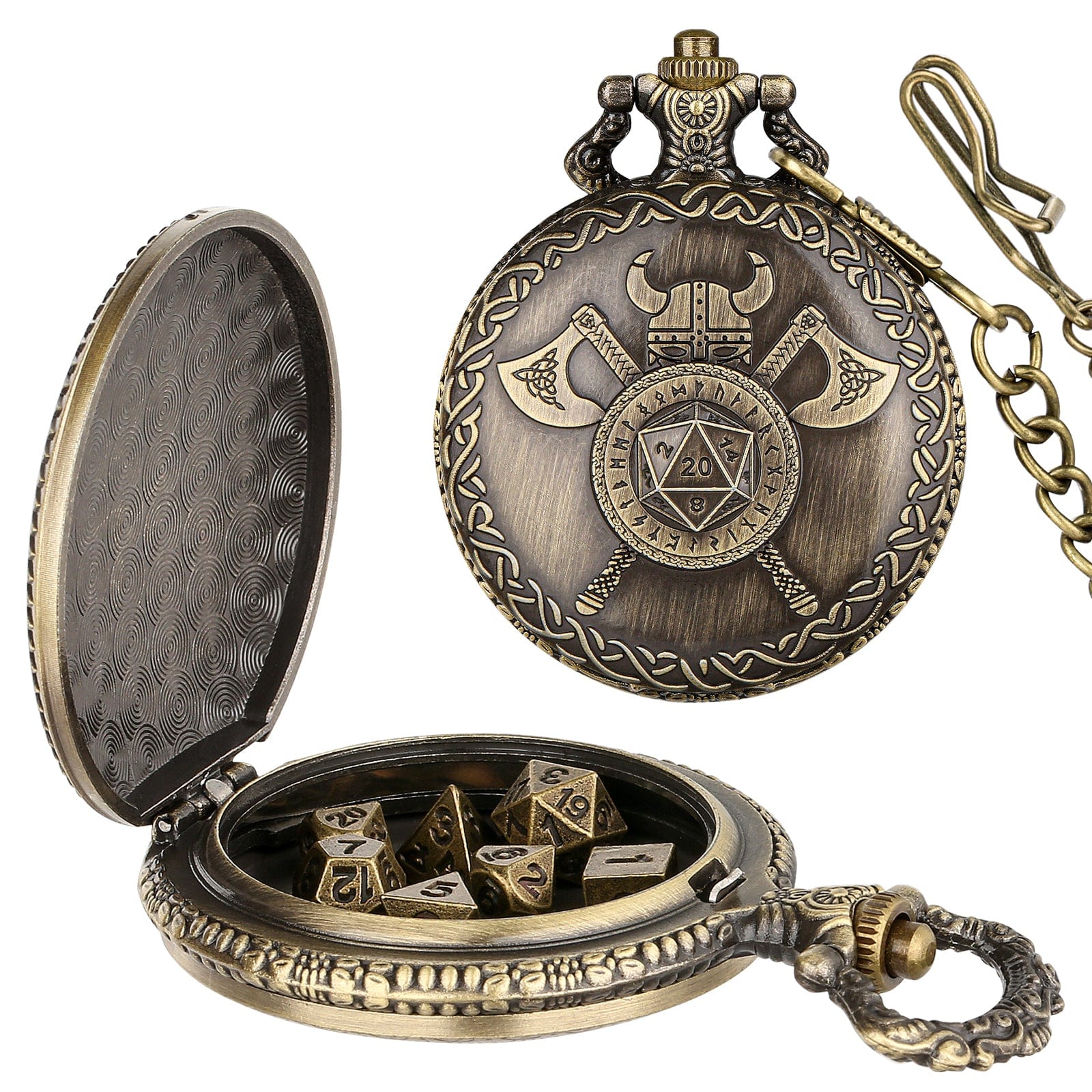 Geloho Bronze Viking Warrior Pocket Watch Dice Set